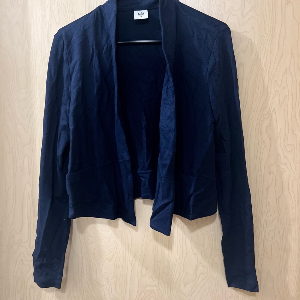 CAbi Blue Velvet Blazer with Waterfall Front